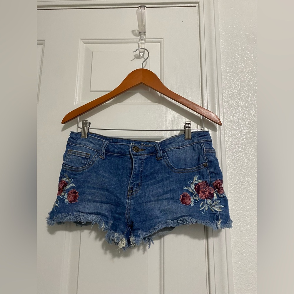 machine nouvelle mode denim embroidered shorts